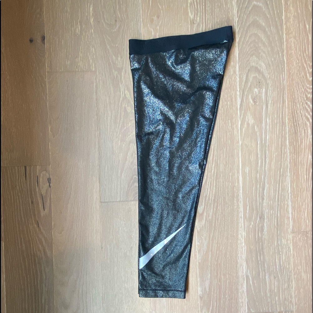 Black NIKE metallic foil crop pants xs